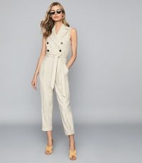 LAUREN WOOL LINEN BLEND JUMPSUIT OATMEAL ~ double breasted jumpsuits