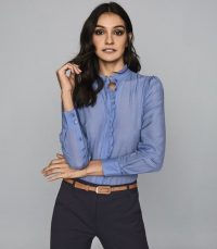 REISS LIDDY RUFFLE DETAILED SHIRT BLUE