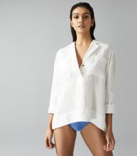 REISS LORETTA LINEN OVERHEAD BEACH SHIRT WHITE ~ poolside tops