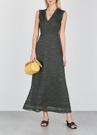 M MISSONI Dark green metallic-knit maxi dress ~ fine knits – luxe knitwear