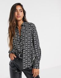 Mango chain printed blouse in black – mono print blouses