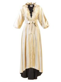 TEMPERLEY LONDON Moon Garden ruffled V-neck lamé coat in gols ~ luxe eveing coats