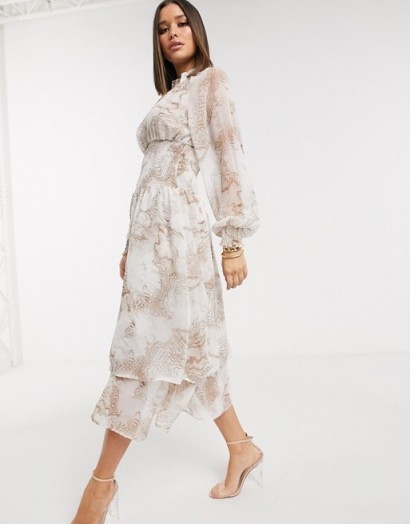 NA-KD marbled print smocked midi dress