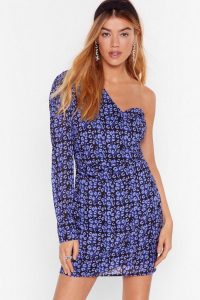 NASTY GAL Mini Animal One Shoulder Dress in Blue