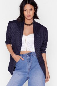 NASTY GAL Can’t Pinstripe Me Down Oversized Blazer in Navy