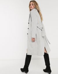 Object wool coat with tie belt in grey