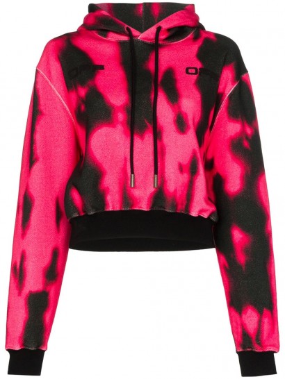 OFF-WHITE cropped tie-dyeddr hoodie in pink / black