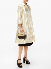 SARA BATTAGLIA Palm-leaf brocade opera coat in silver and gold ~ luxe event coats