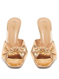 AQUAZZURA Pasha 75 snake-effect leather mules in gold