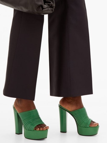GIVENCHY Ribbed green leather platform mules