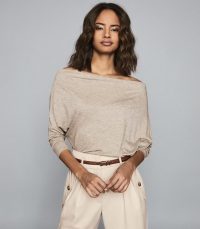 REISS SIENNA DRAPED JERSEY TOP NEUTRAL