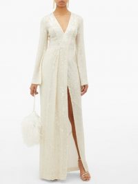 GALVAN St Moritz sequinned side-slit gown in white ~ luxe gowns ~ event glamour