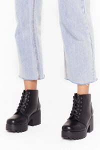 NASTY GAL Take You to Chunky Town Faux Leather Ankle Boots in black