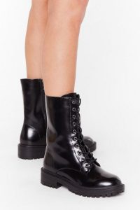 NASTY GAL Tied and Tested Wide Fit Faux Leather Boots in black