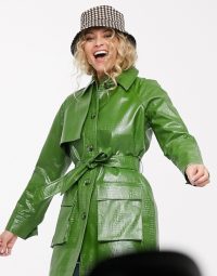 Topshop croc shacket in green – longline belted shackets