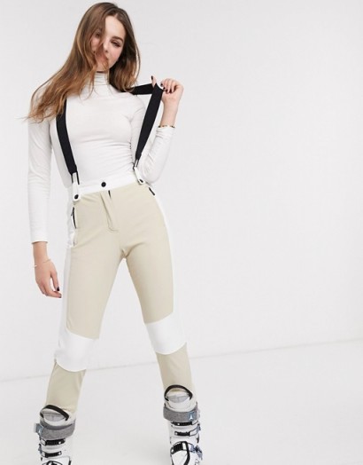 Topshop SNO ski trousers in nude | skiing pants with braces | snow sport clothing