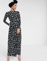 Verona long sleeved maxi dress in scattered spot – chic eveningwear