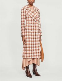 VICTORIA BECKHAM Martingale check twill coat in red/cream – designer coats