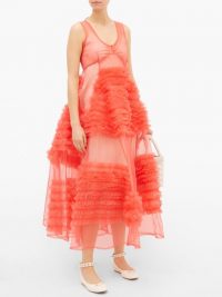 MOLLY GODDARD Whitney ruffled tulle dress in coral pink