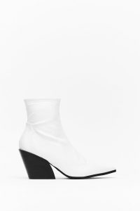 NASTY GAL You’ve Missed the Point Faux Leather Western Boots in white