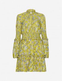 ALEXIS Rosewell floral-print crepe mini dress in citron ~ yellow ruffled high neck mini