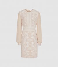 REISS ARIA LACE-DETAIL DRESS NEUTRAL