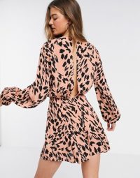 ASOS DESIGN Tall floaty playsuit with godet inserts in smudged animal print