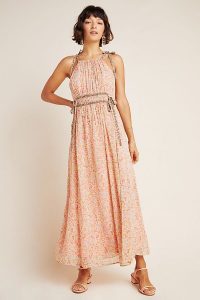 Maeve Clementina Halter Maxi Dress Pink Combo / feminine halterneck