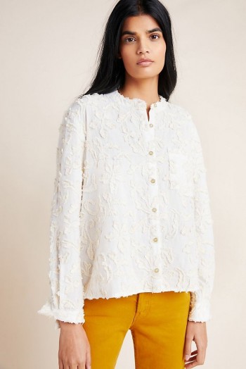 Pilcro The Rayna Relaxed Embroidered Blouse in Ivory / textured blouses