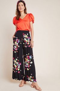 Anthropologie x Delpozo Floral-Print Trousers Black Motif