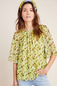 Anthropologie x Delpozo Ruffled-Printed Blouse Yellow Motif / blouses for spring 2020