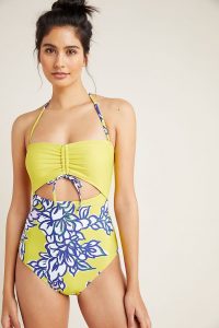 Anthropologie Jamie Sweetheart One-Piece Swimsuit in Chartreuse / cut-out one piece swimsuits