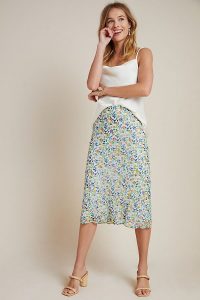 Maeve Beaded-Floral Skirt in Green Motif / embellished skirts for spring 2020