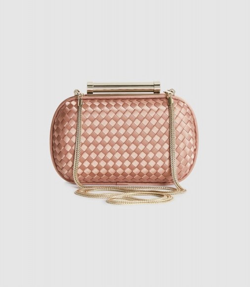 REISS BELSIZE SATIN CLUTCH BAG NUDE ~ weave design event bags