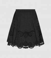 REISS BLATH EMBROIDERED MINI SKIRT BLACK