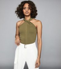 REISS BROOKE TWIST NECK TOP KHAKI ~ stylish sleeveless tops