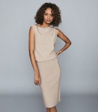 REISS CLAUDINE DRAPED KNITTED DRESS NEUTRAL ~ effortless style knitwear