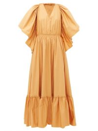 ROKSANDA Constance halterneck cotton-poplin maxi dress in orange yellow ~ statement ruffles