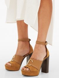 CHLOÉ C-plaque tan-suede platform sandals ~ chunky retro shoes