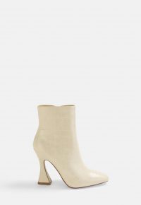 MISSGUIDED cream croc feature heel boots