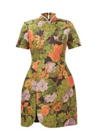 RICHARD QUINN Crystal-embellished floral-print satin mini dress in green / orange