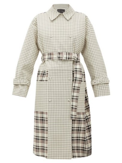 PROENZA SCHOULER Double-breasted checked twill trench coat in off-white | check print coats