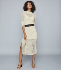 REISS EMMY OPEN-KNIT BODYCON DRESS NEUTRAL ~ semi sheer clothing