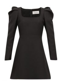 VALENTINO Exaggerated-shoulder wool-blend crepe dress in black | LBD