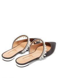 AQUAZZURA Exquisite faux-pearl & crystal suede mules in black ~ glamorous evening flats