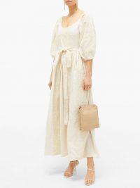 MARTA FERRI Floral-embroidered linen-blend dress in cream ~ feminine tie waist dresses