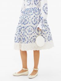 SIMONE ROCHA Floral-embroidered tulle midi skirt in white/blue | voluminous skirts