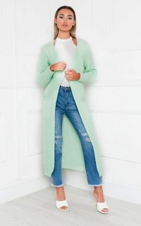 Ikrush Freya Longline Knitted Cardigan in Mint – long cardigans