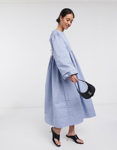 Ghospell extreme oversized smock dress with tie open back in light blue