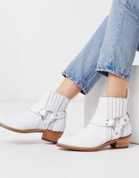 Grenson Marley white leather western mid heeled boots